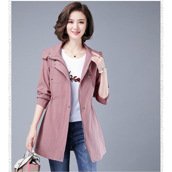 

windbreaker women's long section loose 2020 new tide short popular spring autumn solid color hooded trench coat d236, Tan;black