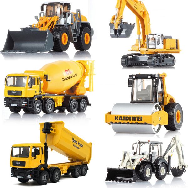 

6 styles of excavator truck bulldozer roller mixer alloy model,die-cast metal puzzle truck,children's toy gift,ing