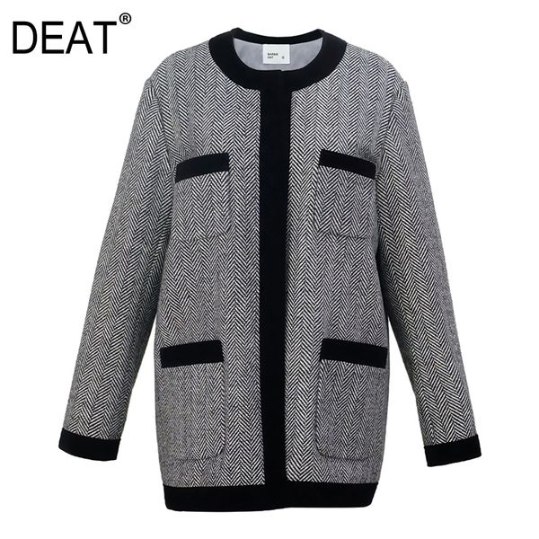 

deat] шерстяное пальто женщины толстый карманы полный рукав круглый воротник high street серый теплые куртки 2020 новая осенняя мода tu293x, Black;brown