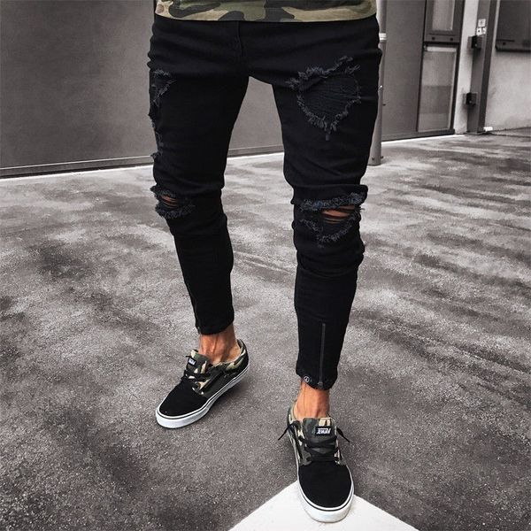 

new men's selling knee hole zipper jeans pants, Blue