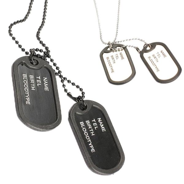 

man dual plates pendant sweater necklace chain army tag fs99, Silver