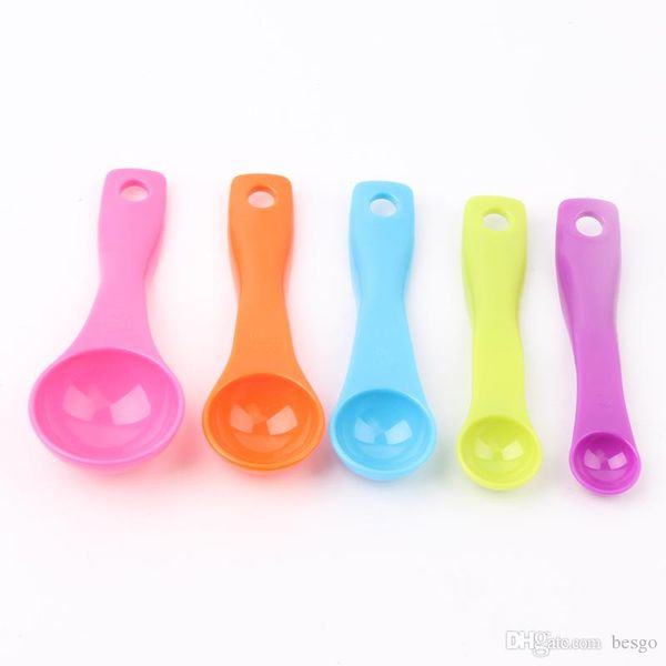 

food grade safety baking tools diy kitchen milk powder spoon with scale measuring 5 pieces set coffee spoon pp plastic spoon dh0088