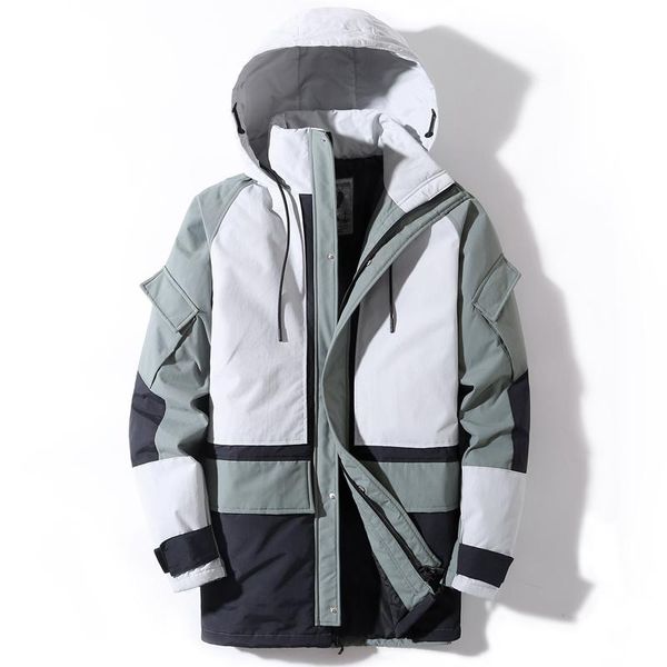

winter long down jacket men 2021 winter down coat hooded patchwork windproof coat men outerwear white duck parkas, Black