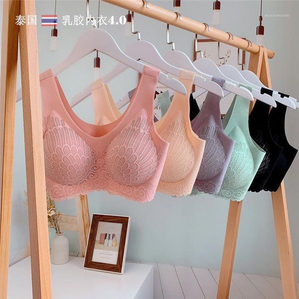 

bras sets selling thailand latex lace 4.0 seamless bra women's push up sports vest large size sleep bra1, Red;black