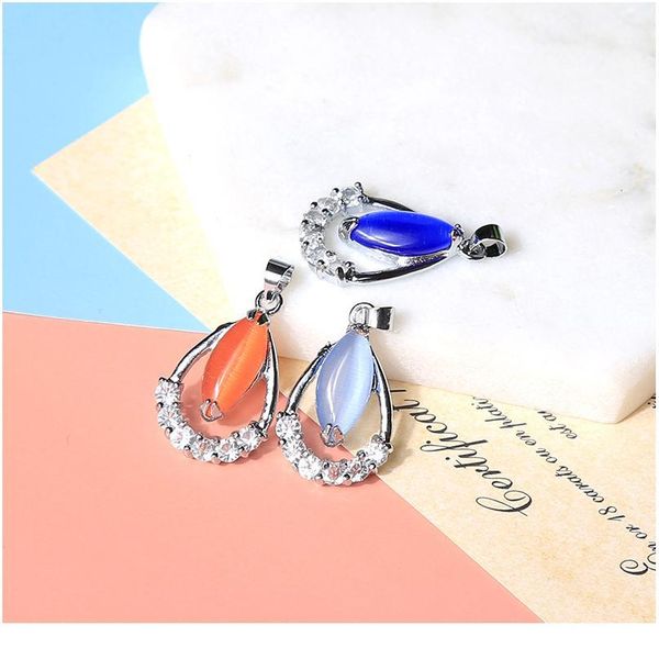 

1pc colorful cat's eye gem pendant set with many diamonds crystal shape of water drop meditation healing crystals pa jlltod, Black