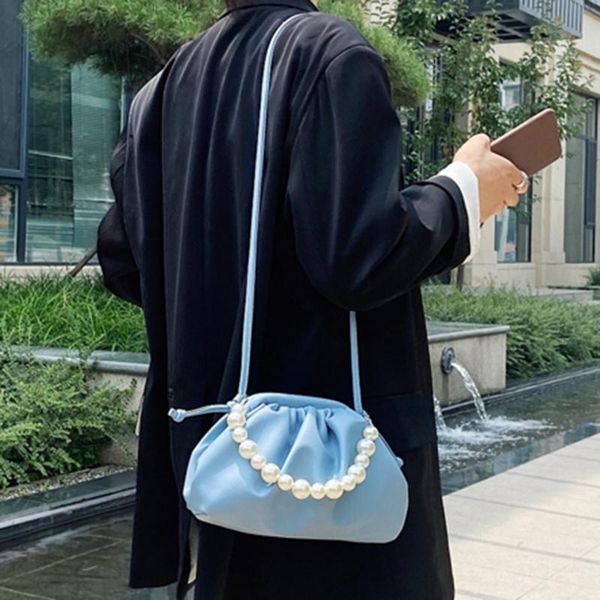 

плиссированной сумка плечо pearl цепи кожа pu drawstring сумка женщин мода твердые сумки цвет женского crossbody