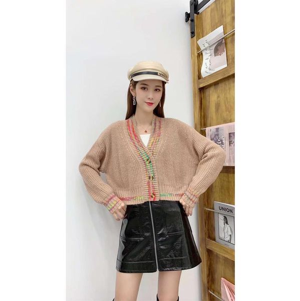 

women's knits & tees autumn and winter knit cardigan short college loose solid color single-breasted sweater, White