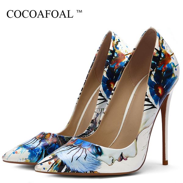 

cocoafoal fashion women's white doodling high heels shoes wedding shoes pumps party pointed toe stripe pumps black stiletto lj201112