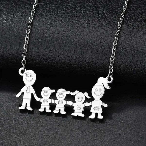 

hobborn lovely women pendants & necklaces 316l stainless steel child mother family serise pendant female necklace jewelry bijoux, Silver