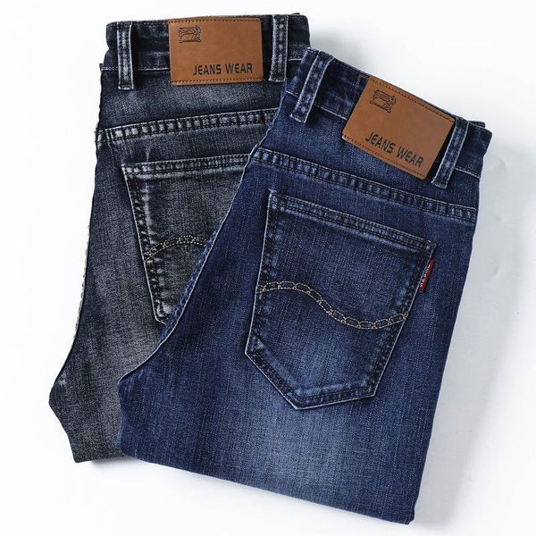 

men's jeans brand skinny jeans 2021 spring casual streetwear patchwork stretch business slim straight pants plus size, Blue