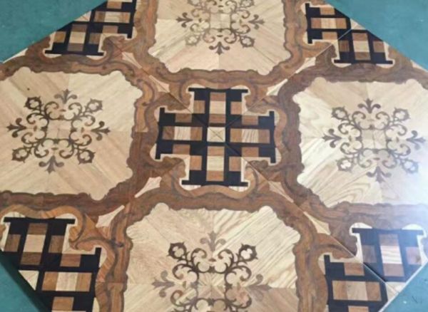 Pavimento intarsiato in rovere bianco Parquet in legno cerato Pulitore per tappeti in noce nero soggiorno arredamento casa Medaglione in legno intarsiato mosaici in parquet