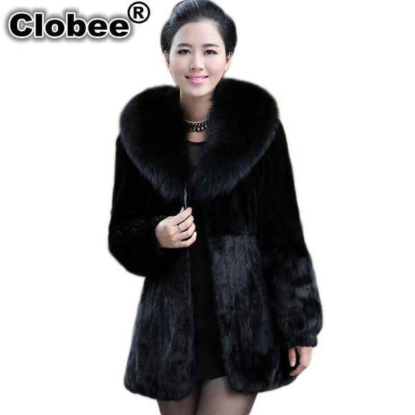 

women's fur & faux coats 2021 6xl winter woman thick fluffy coat black collar long jacket overcoat parka v116