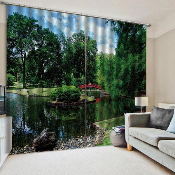 

curtain & drapes scenery water flowing over small bridge in green park po printing blackout 3d curtains for living room bedding el1