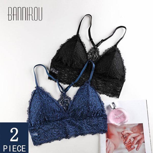 

bras bannirou woman lace bralette french style wireless underwear lingerie soft push up for women active 2 pcs, Red;black