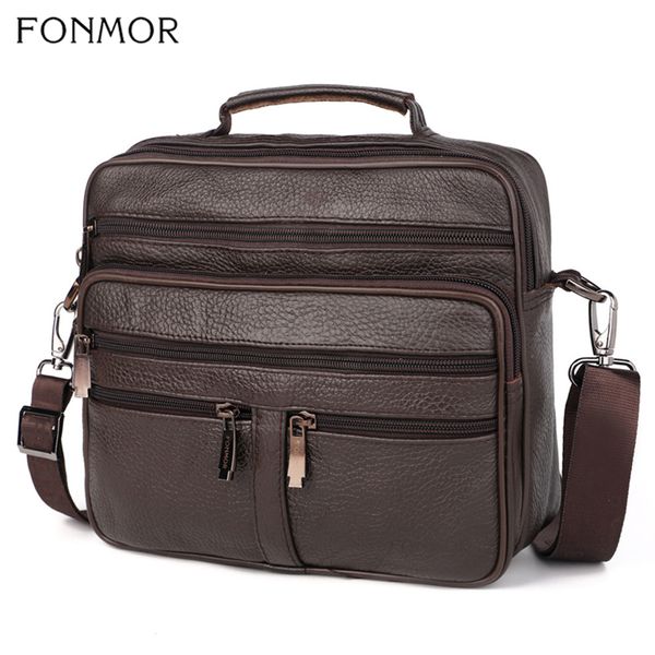 

fonmor genuine leather briefcase male lapcowhide for men messenger shoulder bags business crossbody bag multi zip pocket