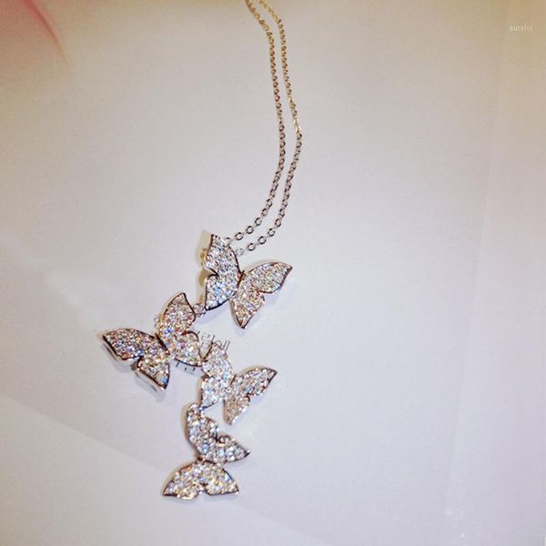 

925 sterling silver cubic zircon butterfly necklaces & pendants for women wedding statement choker necklace girls party gift1
