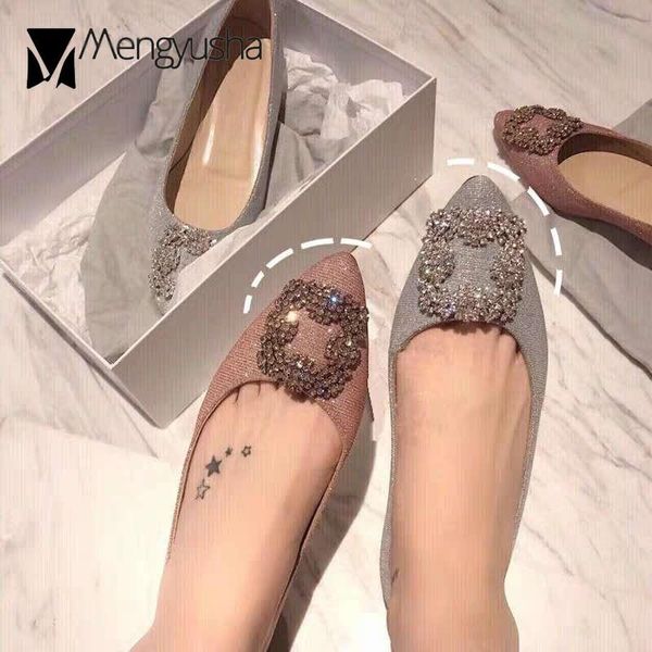 

big size 34-45 silver wedding shoes female crystal metal buckle flats glitter loafers woman pointed toe sequined cloth moccasins, Black