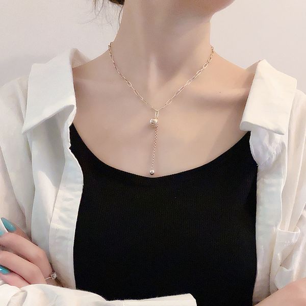 

new 925 sterling silver ball necklace for women's cool simple sweater chain accessories