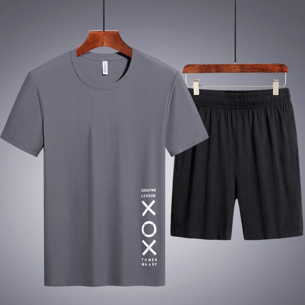 

pangge summer men's short t-shirt 2020 casual half sleeve sports suit large running shorts, Gray