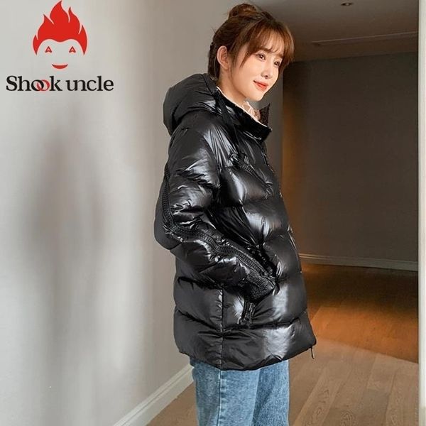 

glossy down parkas coat winter jacket womens warm hooded down jacket black glossy winter white duck down coats #818 201125