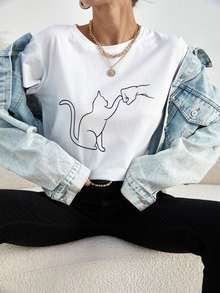 

cat and figure graphic tee q1cq#, White