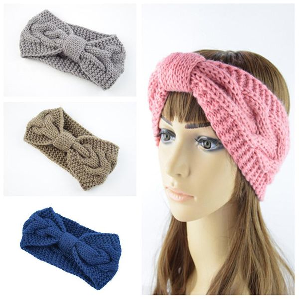

13 colors women hairband colorful knitted crochet twist headband winter ear warmer elastic hair band wide hair accessories, Slivery;white