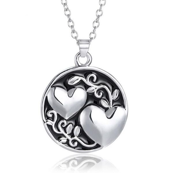 

pendant necklaces vintage double heart love necklace engraved sister matching circle tree two-sides family gifts, Silver