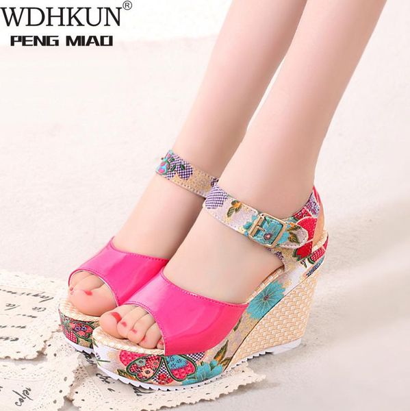 

2021 women sandals summer platform wedges casual shoes woman floral super high heels open toe slippers sandalias zapatos mujer, Black