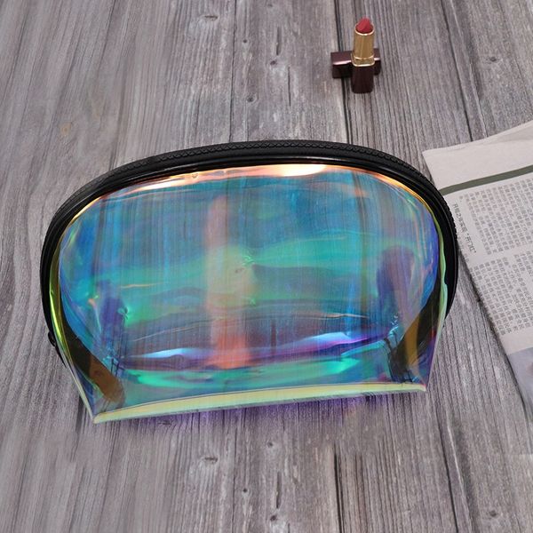 

korean-style internet celebrity magic color laser transparent storage bagcosmetic bag cosmetic bagwaterproof tpu semi-circular travel storag