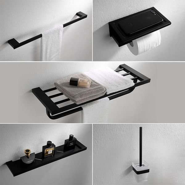 

bath accessory set 304 stainless steel bathroom towel rack corner shelf paper holder toilet brush mablack hardware set1