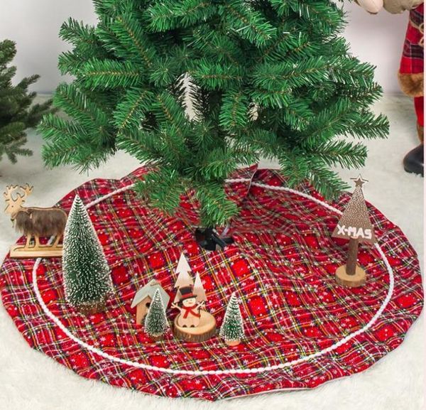 

2020 100/120cm christmas tree skirts grid plaid snowflake tree skirt christmas decorations home office red