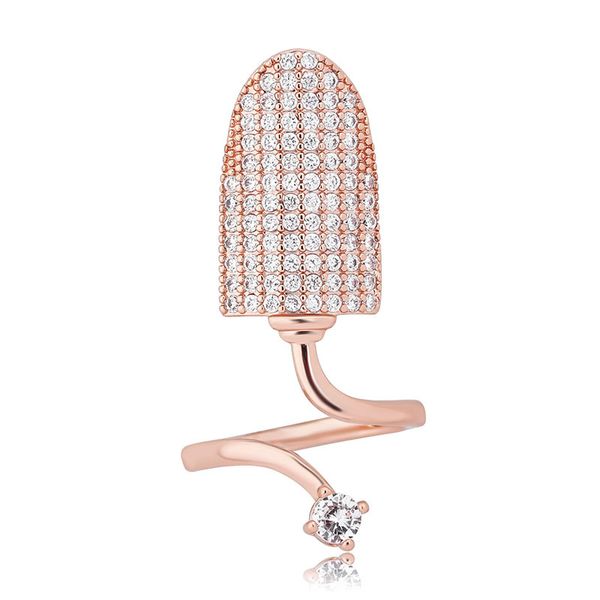 

hip hop nail rings exquisite fashion women 18k gold rhodium plated luxury bling zircon adjustable open rings jewelry, Golden;silver