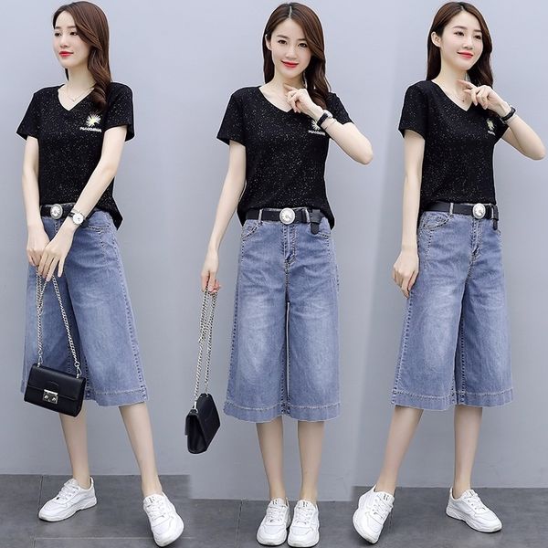 

umbgp женские обрезанные джинсовые suitage снижающих тонкий корейский 2020 новый летний тонкий костюм брюки suitwide штанину широкополую ног, Gray