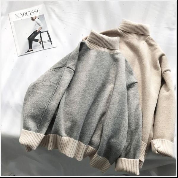 

long sleeve women sweater 2021 autumn winter high neck knitted short warm sweater pullovers knitwear women cq2801, White;black