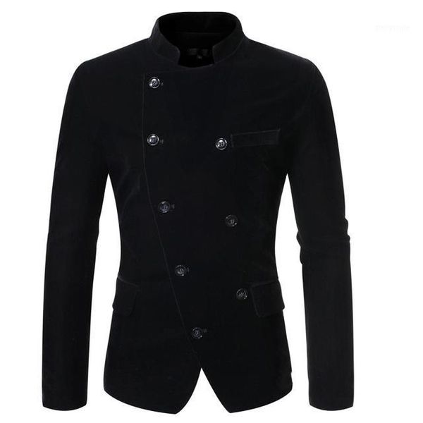 

2020 black double-breasted velvet blazer men fashion retro casual jacket mens spring autumn business suit coats1, White;black