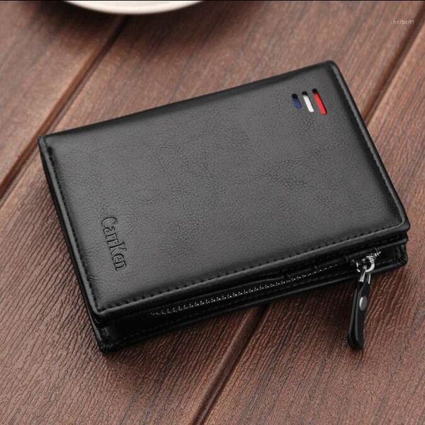 

wallets short men fashion card purse multifunction organ leather wallet for male zipper with coin pocket1, Red;black