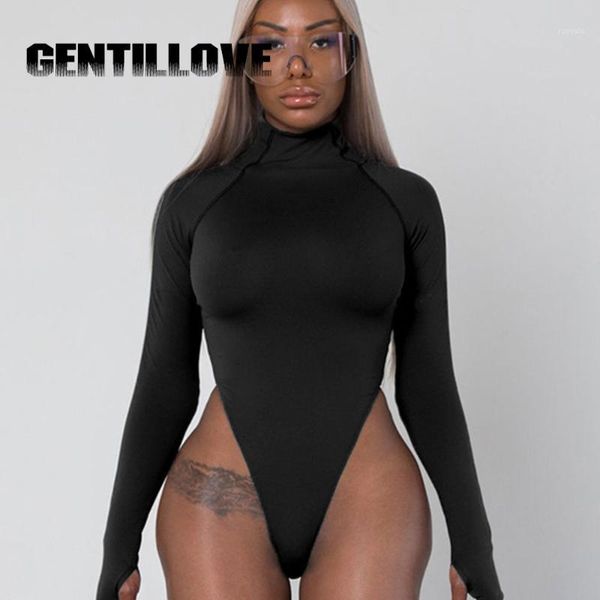 

colorful neon long sleeve high neck bodycon bodysuit autumn winter women fashion casual playsuit overalls women's suit1, Black;white