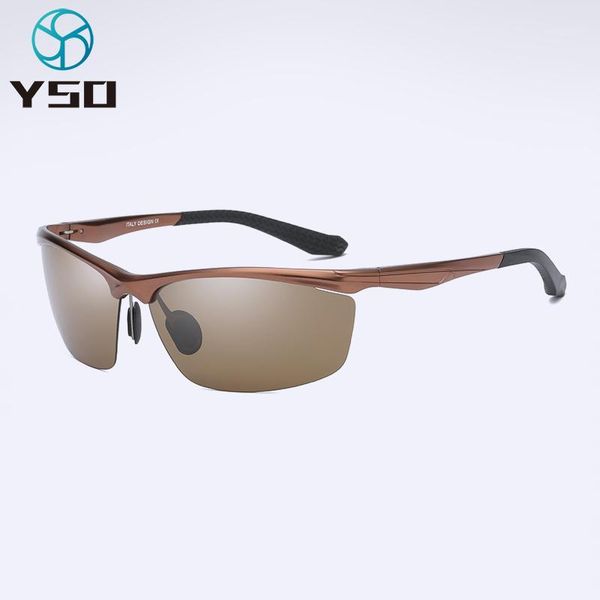 

YSO Brown Sunglasses Mens Polarized UV400 Aluminium Magnesium Frame Sun Glasses Driving Semi Rimless Glasses For Men 85451, White;black