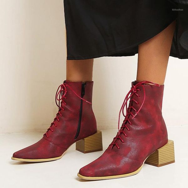 

boots autumn winter women ankle round toe fashion short zipper square heels 5cm comfortable big size 32-48 lady shoes &f-61, Black