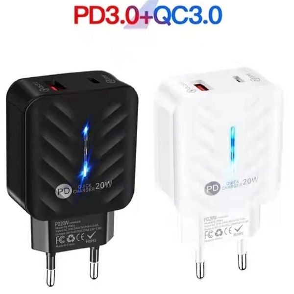 

new arrivals eu us qc3.0 sell universal usb + pd 20w wall charger portable mobile phone fast charger for iphone 13 12 11 pro max pd02 03 wit