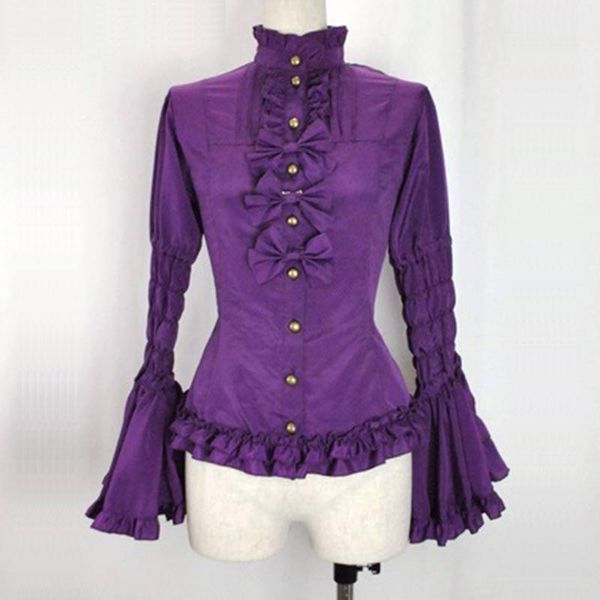 

classic 3 color retro long flare sleeve lolita shirts lace ruffles bow gothic lolita blouses costume for girl customized1, Black;red