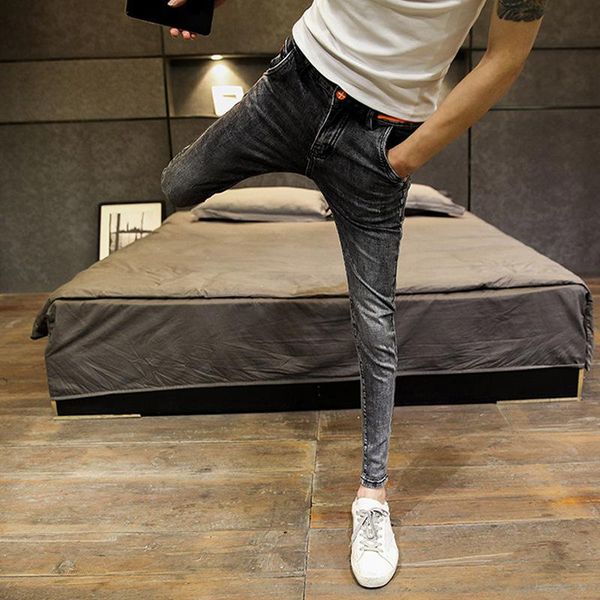 

spring summer 2020 fashion teenagers street denim jeans men korean slim feet trendy stretch skinny jeans men denim trousers, Blue