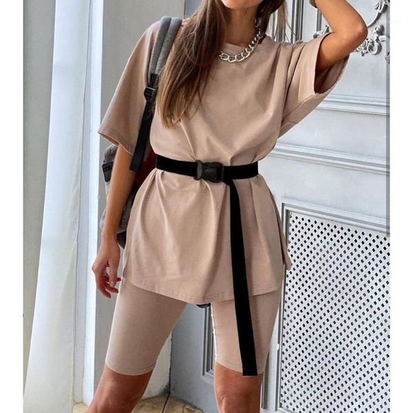 

two piece dress women's sports sets shirt trousers two-piece casual set with belt home loose suit ropa de mujer women clothes#g41, White
