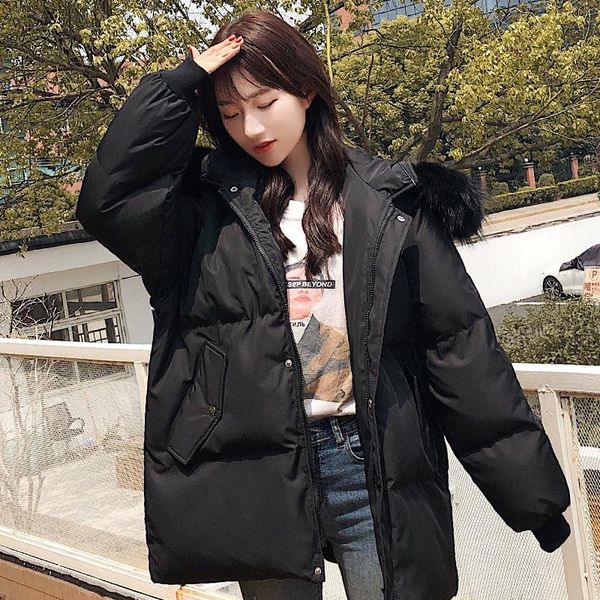 

ladies coats and jackets winter 2020 women down cotton jacket woman big fur collar hooded parkas femme veste tn992, Black