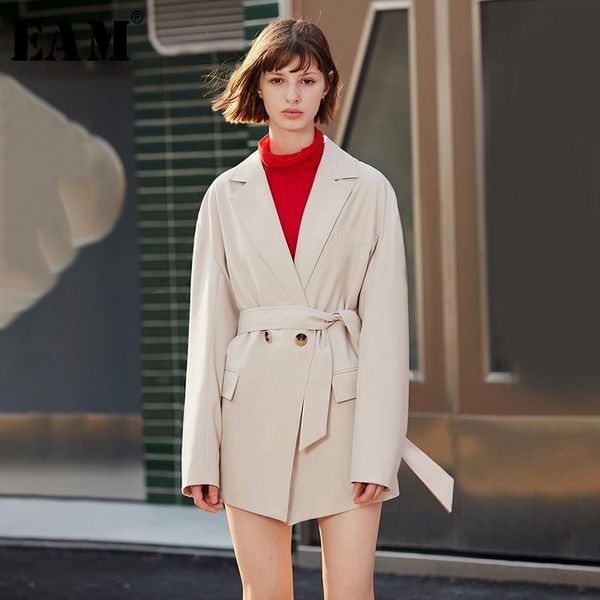 

[eam] loose fit apricot waist bandage big size jacket new lapel long sleeve women coat fashion tide spring autumn 2020 1d126, Black;brown