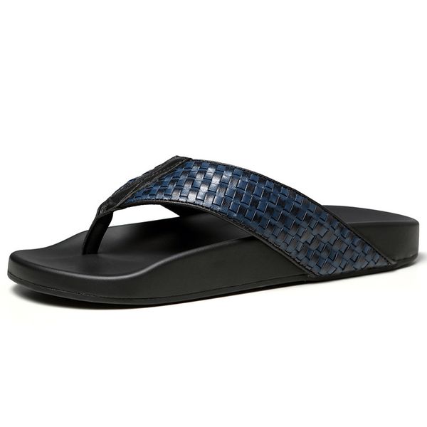 

genuine 2020 male slippers all-match leather sandals of men will see weaving blue shoes flip flops beach to outdoor azg7, Black