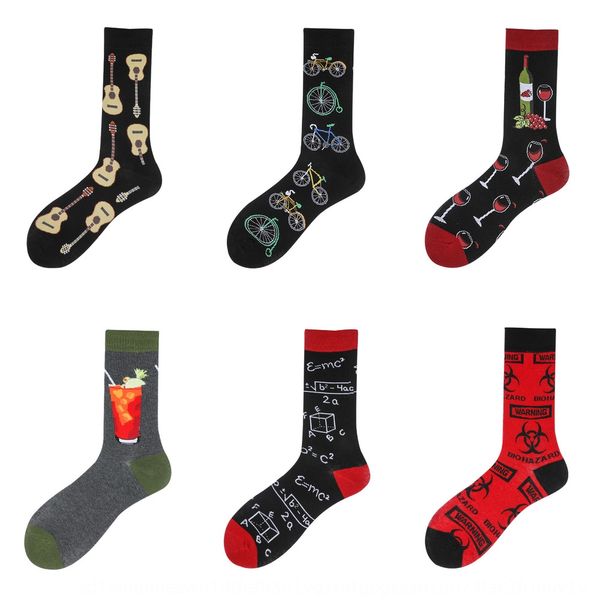 

new and women's fashion men's long tube cartoon dark jacquard cotton socksjacquard cotton socks socks in autumn and winter 2019 qg, Black