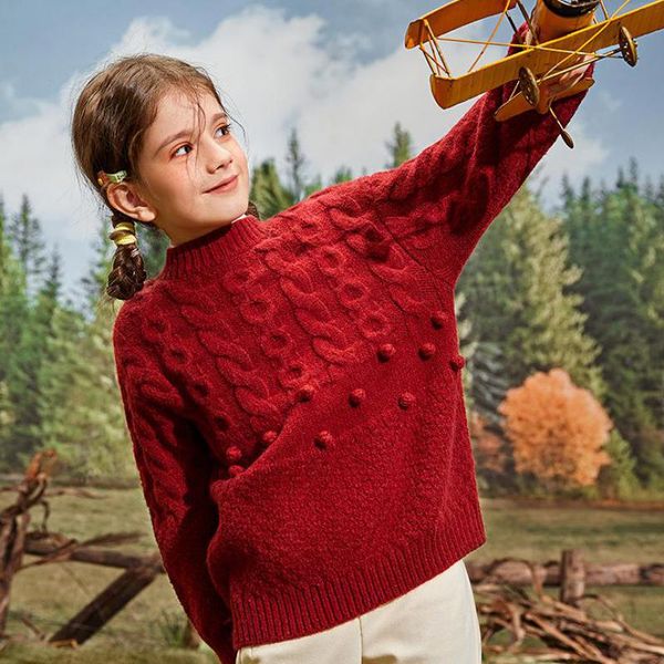 

autumn winter knit sweaters for baby girls long sleeve o neck warm thickening pullovers teen girls knitwear leisure sweater, Blue