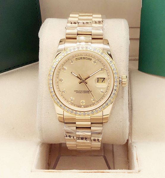 

very classic 36 mm women's diamond bezel date and week waterproof watch. selling watch that can be equipped with a sapphire mirror, Slivery;brown