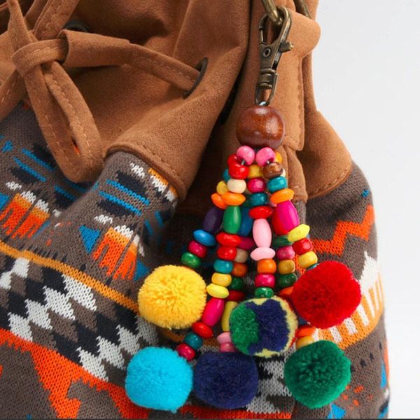 

handmade jewelry keychain with wooden pearl pom pom tassels keychain pompom keyring diy tassel key rings fashion jewelry qh6005 h jllnxs, Silver